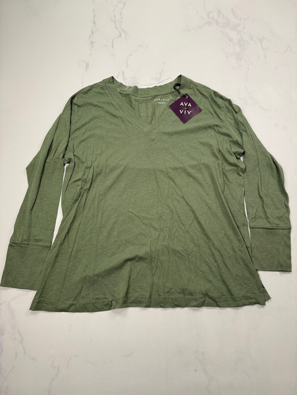 Ava & Viv V Shirt T Shirt Green Modern Classic Style - Womens 1X NWT
